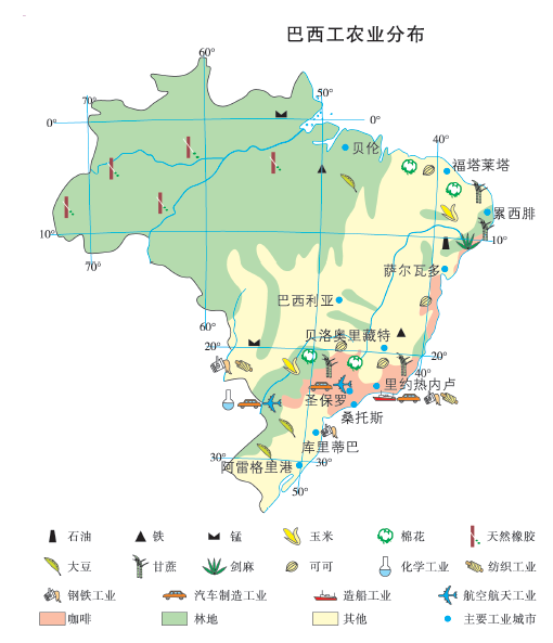 巴西工農業分布圖